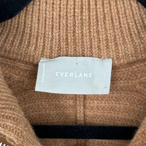 Everlane Brown 100% Wool Half Zip Ribbed Knit Mock Neck Pullover Sweater Small - Picture 3 of 8